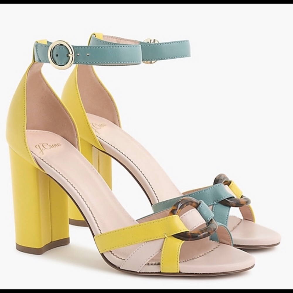 J.Crew Stella heels in colorblock leather w buckle